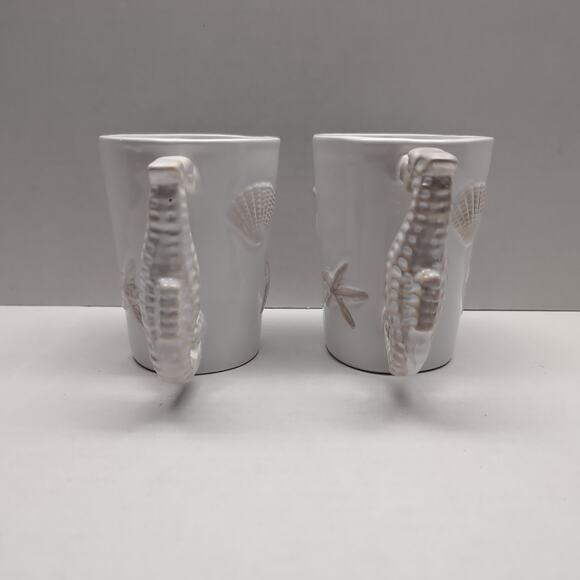Pier 1 Imports Handpainted Earthenware Mug Seahorse Beach Sea Shell Nautical - Picture 3 of 8